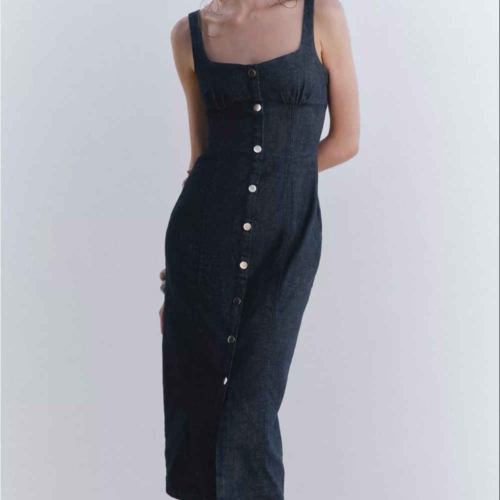 Zara Black Denim Midi Dress - Picture 9 of 9